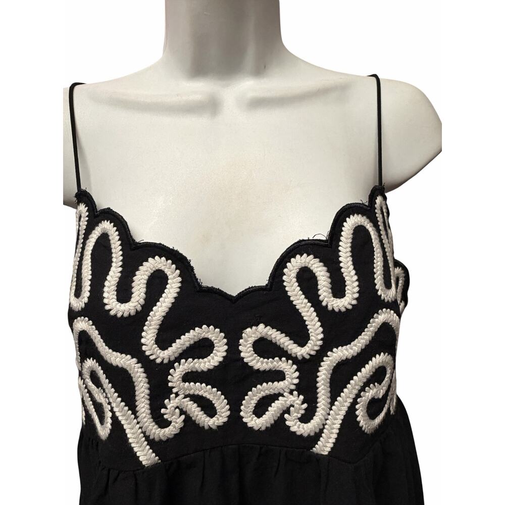 C/Me (Commense) Black Embroidered Midi Dress Spaghetti Strap Cotton Size M NWT - Picture 3 of 8